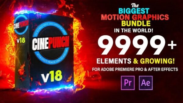 CINEPUNCH BUNDLE v18 – Premiere Transitions I Color Looks I Sound FX I 9999+ Elements